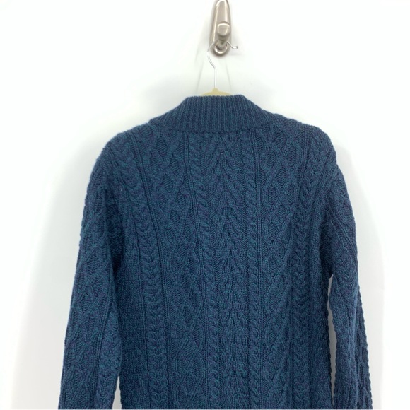Aran Crafts Men Size Large Sweater 1/4 Zip Pullover Blue Merino Wool Cable Knit - Picture 7 of 11